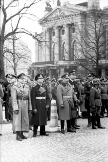 Willi Ruge (1940) German officers before the National Theatre, Oslo, Norway,