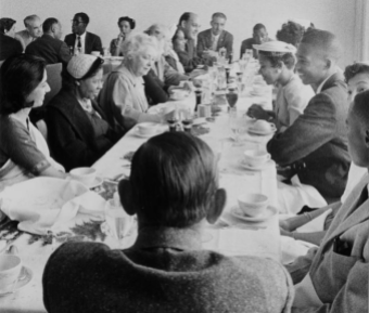 Mildred Grossman (1958) Little Rock Nine students lunching at the United Nations.