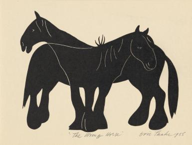 Eric Thake (1965) The Wrong Horse, linocut, 14.5 × 19.3 cm